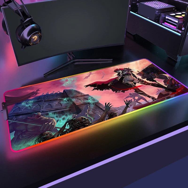 400x900 World Of Warcraft LED Backlight Gaming Mousepad HD Printing RGB Mouse Pad Non-Slip Rubber Deskmats Keyboard Desk Mat XXL