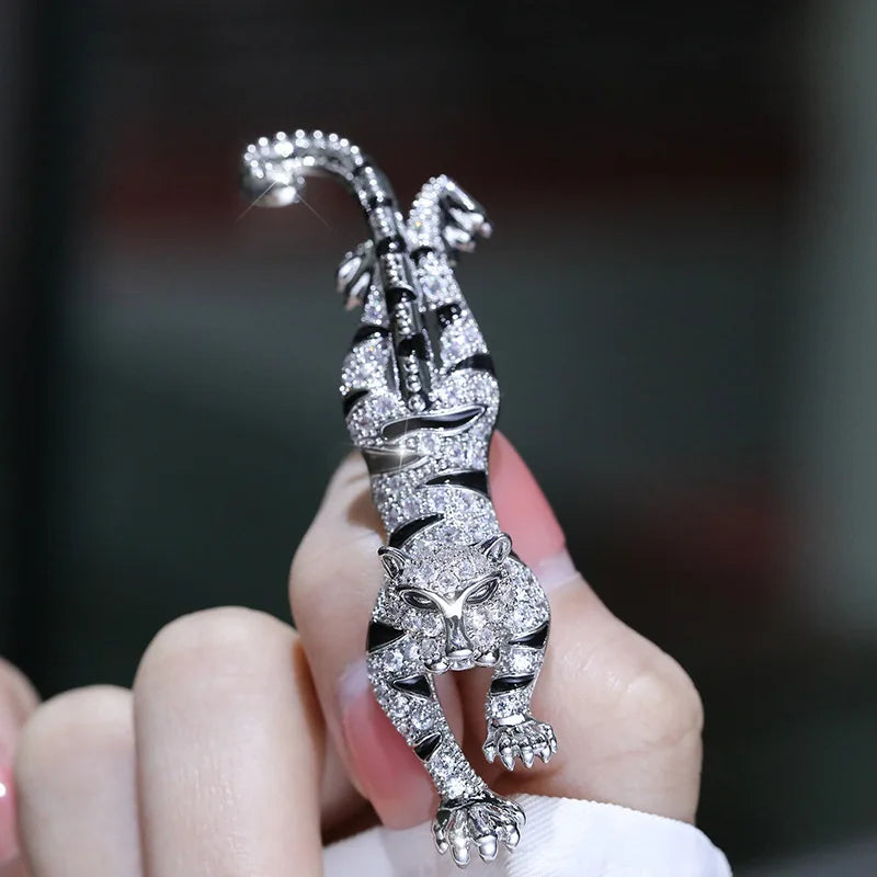 Exquisite Crystal Tiger Brooch Elegant Suit Clothing Badge