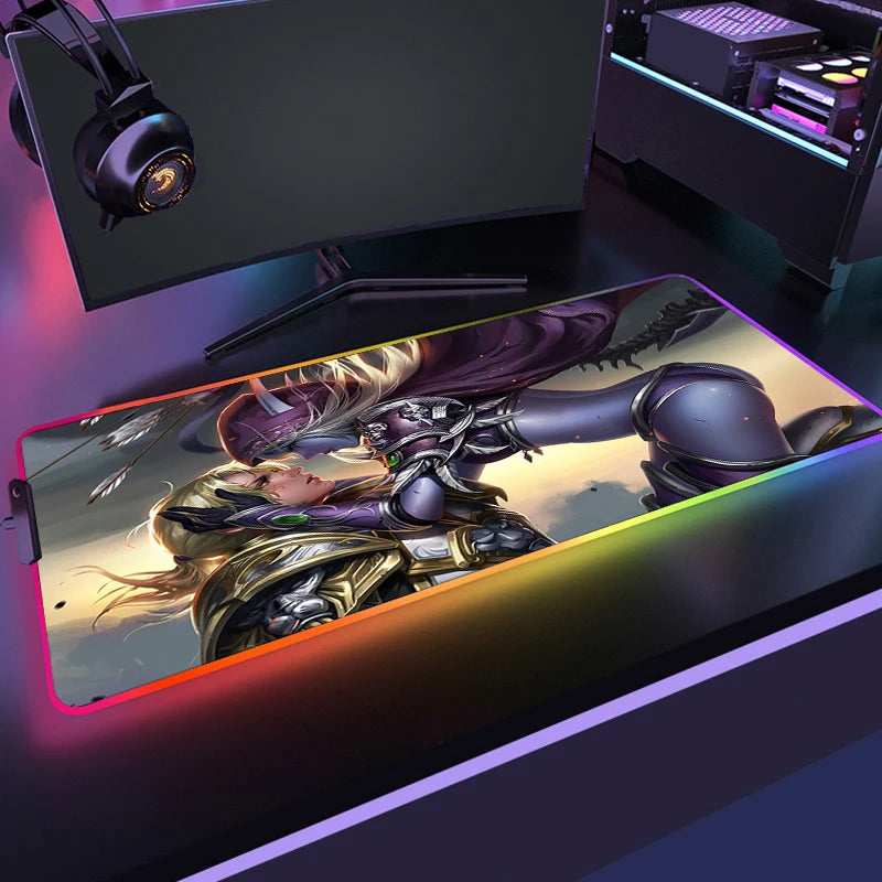 400x900 World Of Warcraft LED Backlight Gaming Mousepad HD Printing RGB Mouse Pad Non-Slip Rubber Deskmats Keyboard Desk Mat XXL
