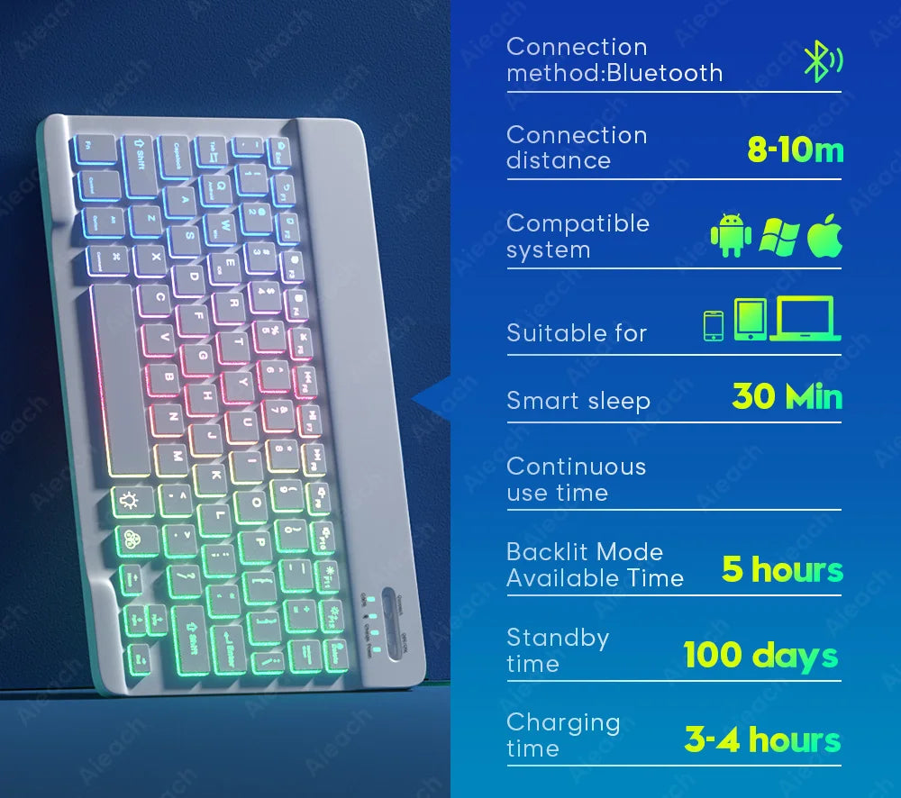 Keyboard For Tablet Android iOS Windows Wireless Mouse Keyboard Bluetooth-compatible Rainbow Backlit Keyboard For iPad Phone