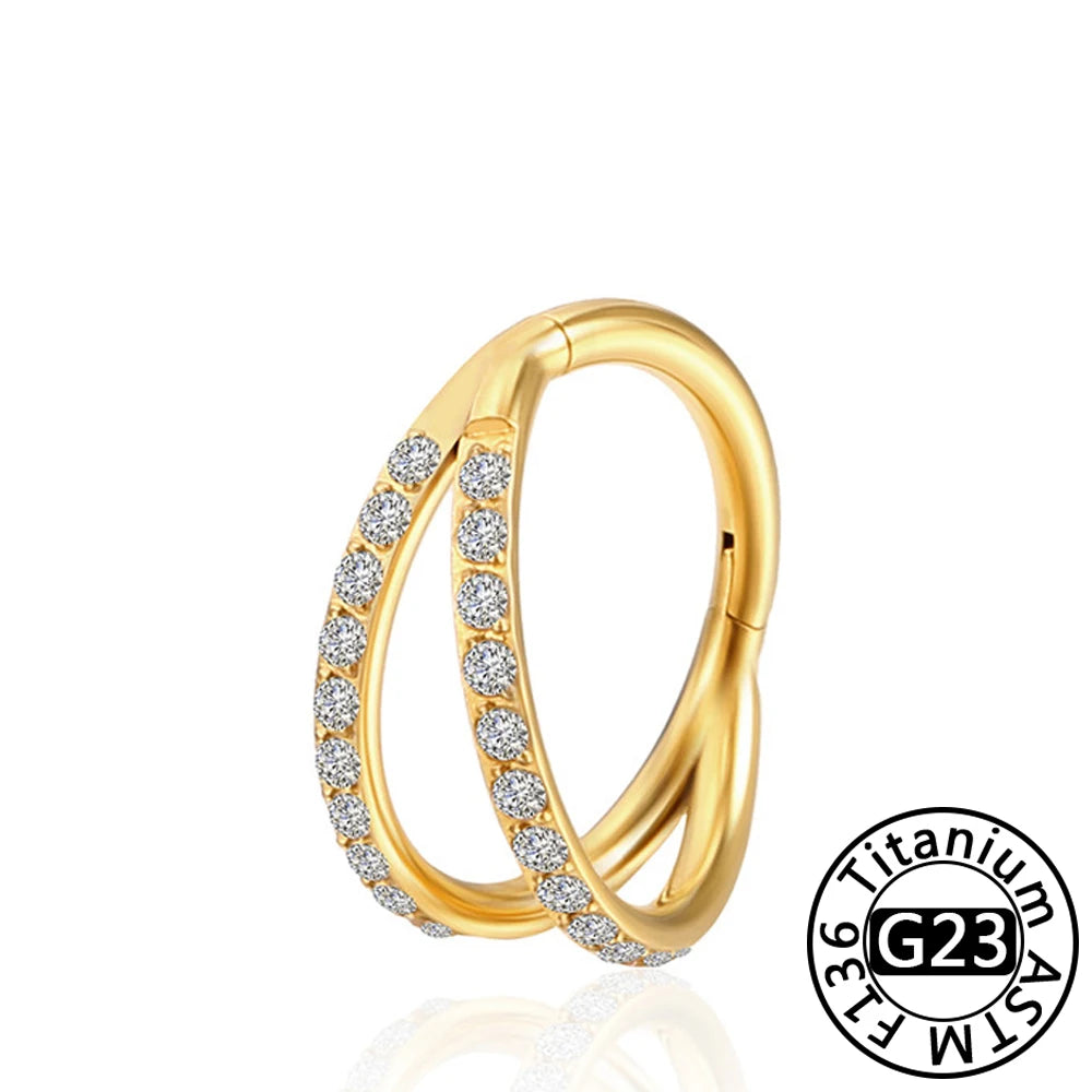 G23 Titanium 16G CZ Hinged Segment Clicker Hoop Piercing