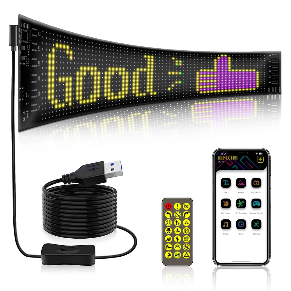 LED Matrix Pixel Panel USB 5V RGB Car Sign Bluetooth App Control Flexible Addressable Pattern Graffiti Scrolling Text Animation