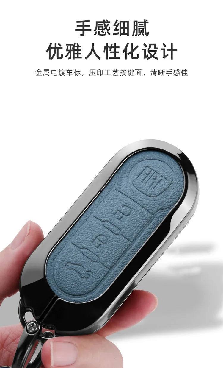Leather Car Remote Key Case Cover Shell Protector for Fiat Ducato 500 500L Panda Grande Punto Lancia Musa Keychain Accessories