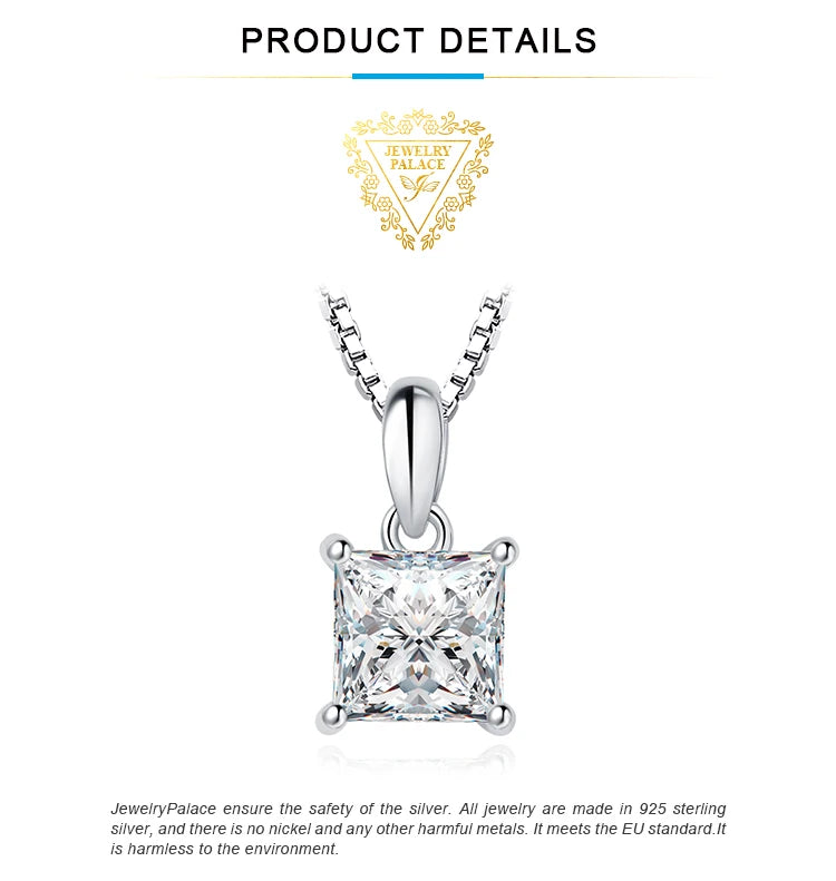 925 Sterling Silver D Color Princess Cut Moissanite Necklace