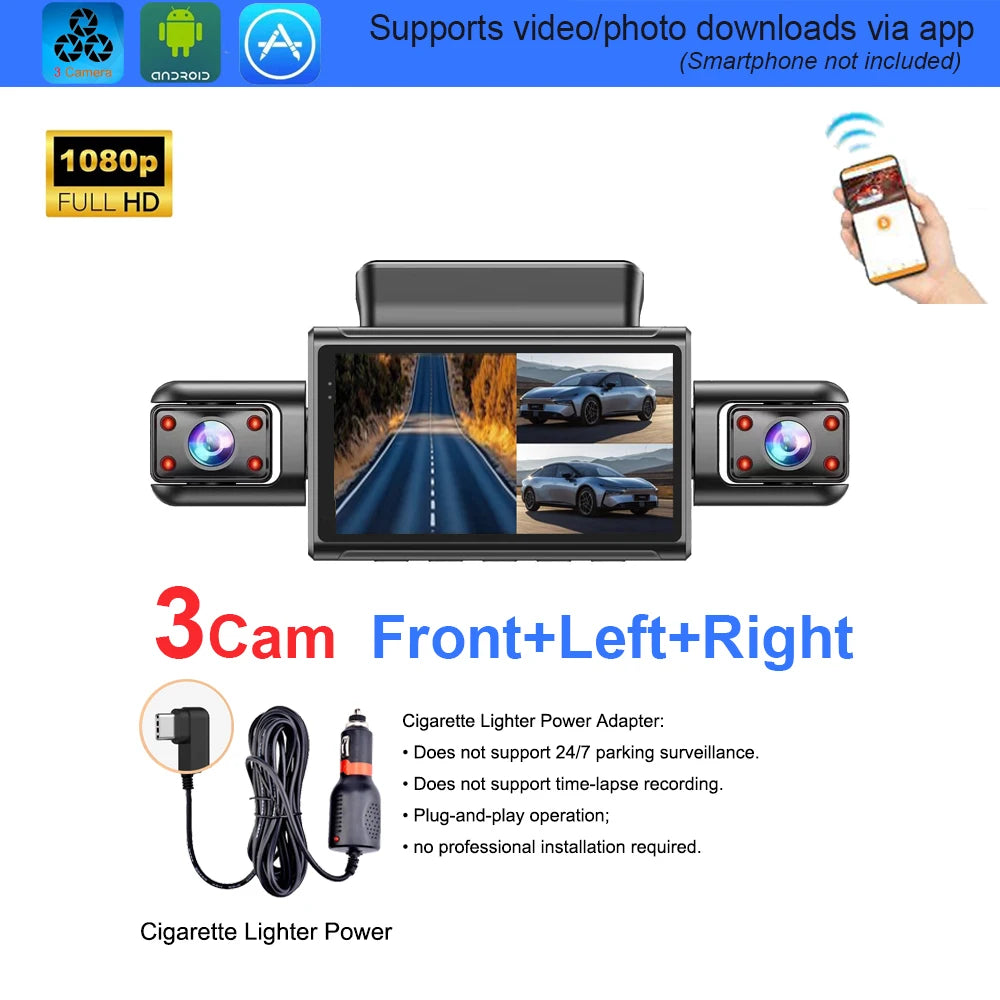 4K 4CH Hidden Car DVR with APP 24H Parking Mode G Sensor Motion Detect Loop Record Time Lapse Stealth Recording Night Vision WDR