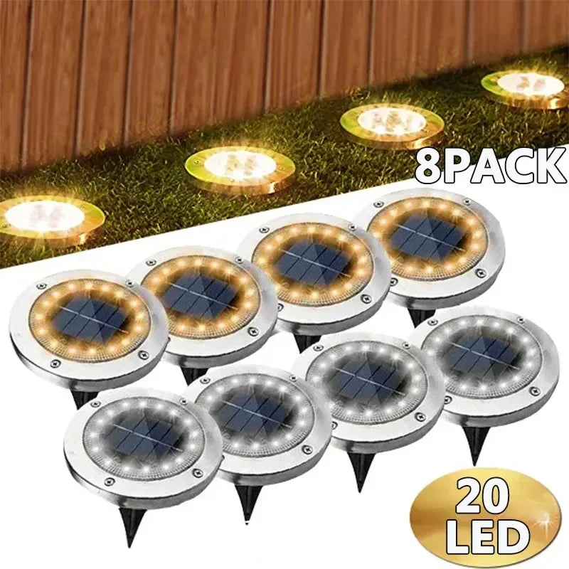 8/20 LED Solar Disk Lights Waterproof Outdoor Garden Path Lamp