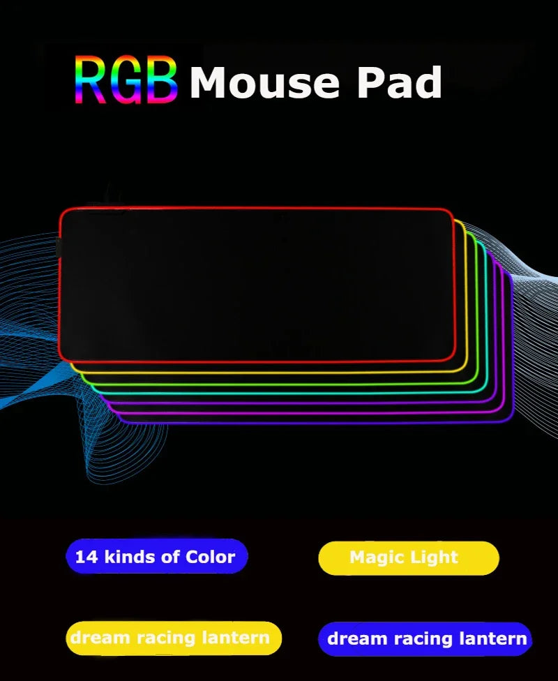 Pink Girls RGB Anime Rubber Mouse Pads XXL Cute Large LED Lighting PC Computer Mousepad Colorful Glowing Deskmat Backlight Mat