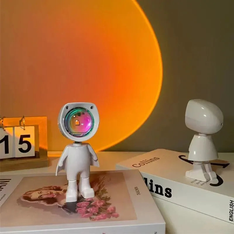 LED 7 Colors Light Sunset Light Astronaut Light Rainbow Projection Night Light 360 Degree Rotation Rechargeable Ambient Light