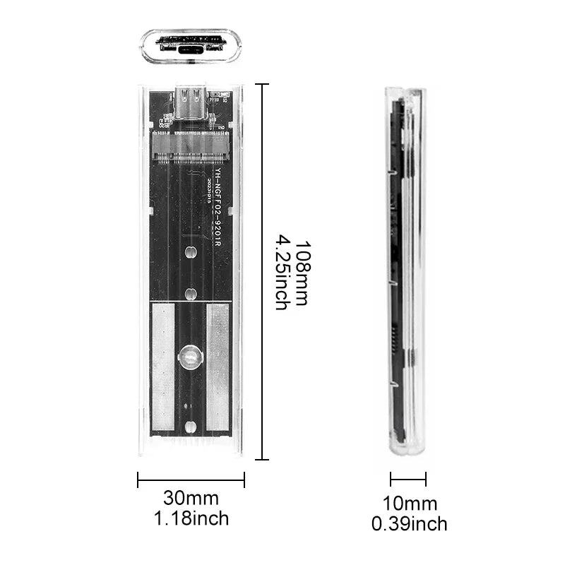 M.2 SSD Case NGFF SATA Hard Disk Box Type C USB 3.1 Transparent External SSD Case For 2230 2242 2260 2280 NGFF M.2 Harddisk Case