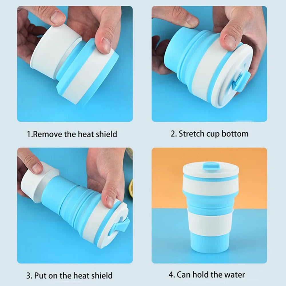 350ml Collapsible Silicone Travel Coffee Cup with Lid