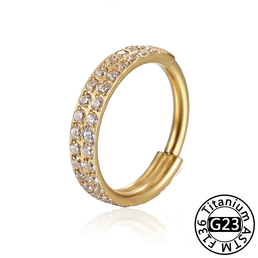 G23 Titanium 16G CZ Hinged Segment Clicker Hoop Piercing