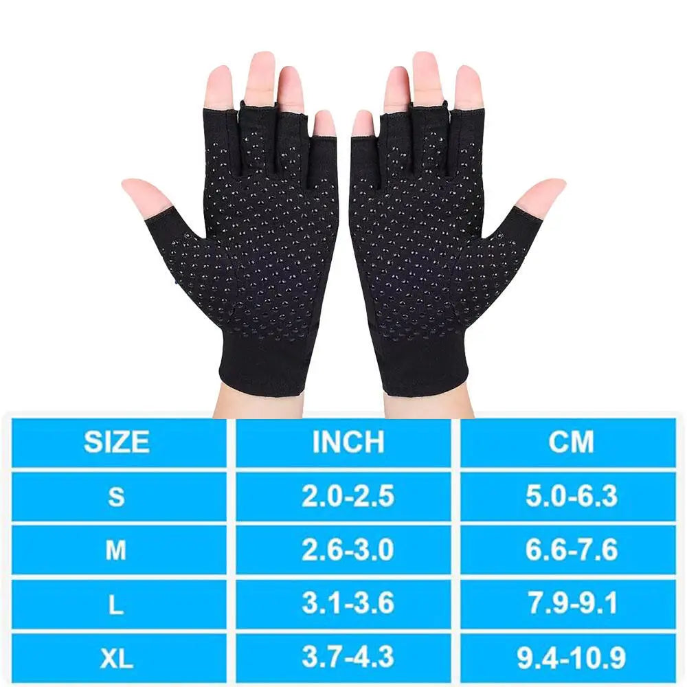 1 Pair Compression Gloves Hand Copper Arthritis Gloves Joint Pain Relief Half Finger Anti-slip Therapy Gloves For Womens Mens