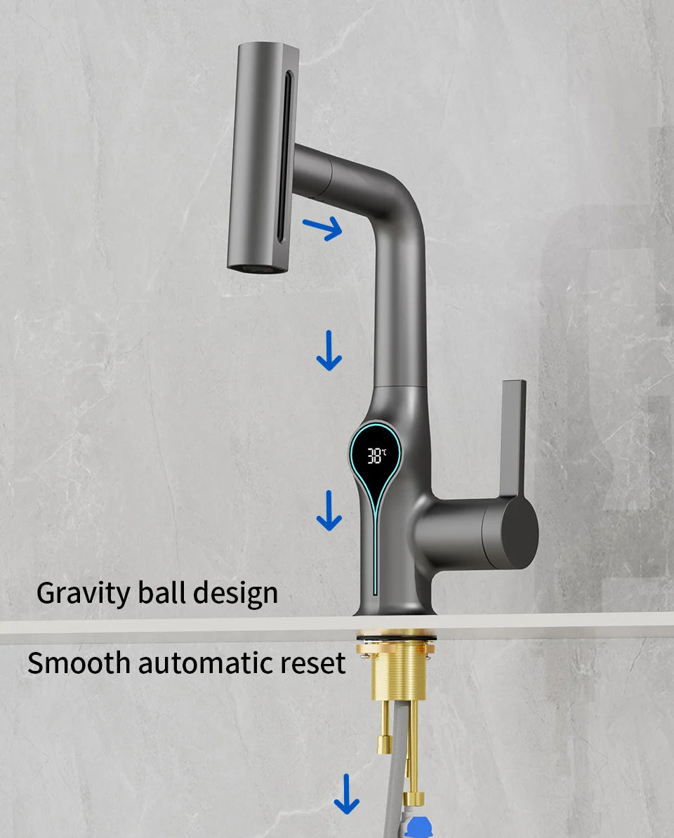 Digital Waterfall Basin Tap with LED Temperature Display
