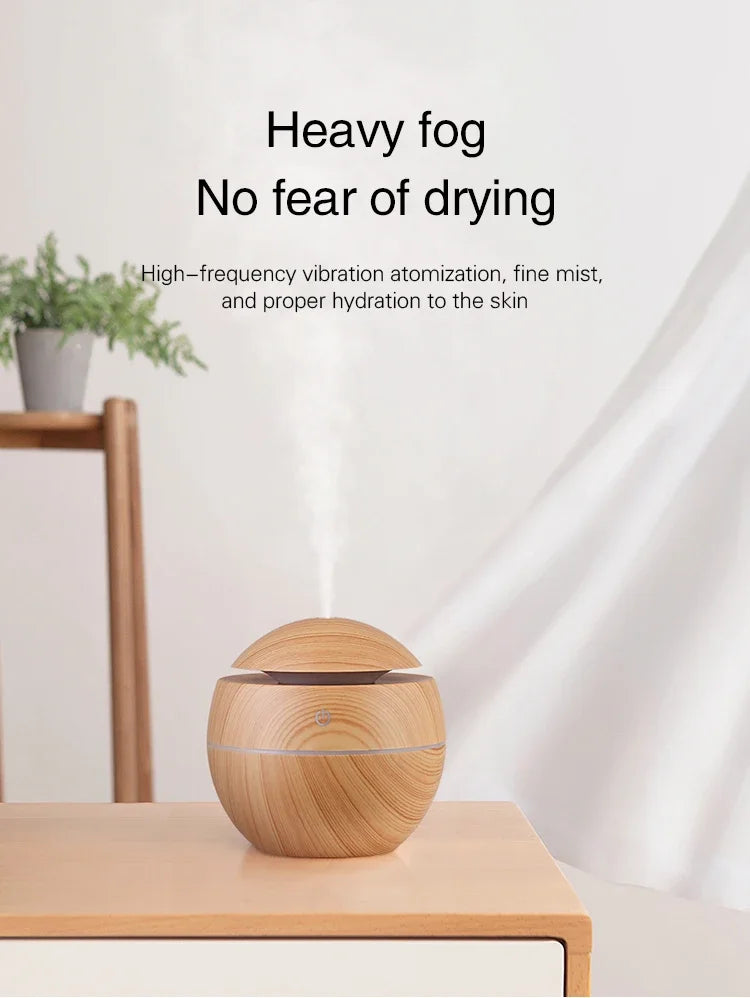 USB Ultrasonic Cool Mist Sprayer Essential Oil Diffuser Wood Grain Electric Air Humidifier Purifier for Home office and Car