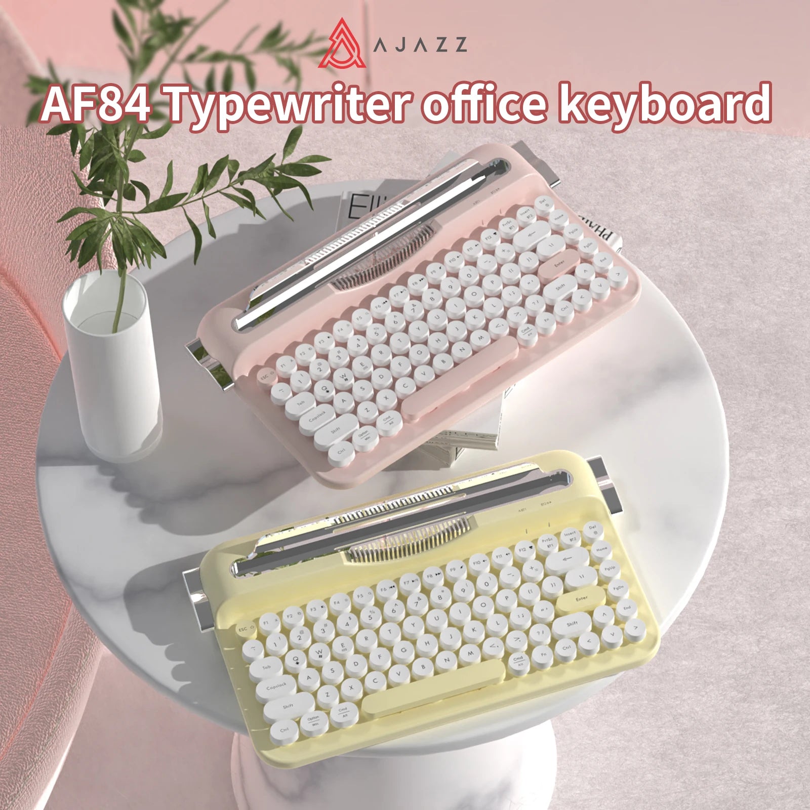 AJAZZ AF84 Wireless BT Portable Keyboard-Retro Punk Typewriter Mechanical Keyboard-Wireless BT Dual-Mode Office Keyboard