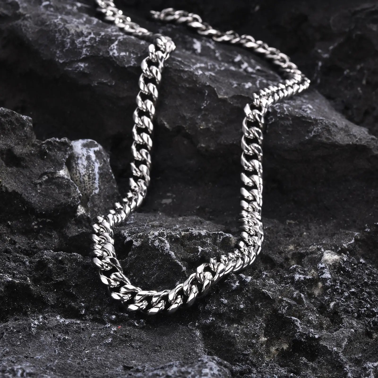 Silver-Style Waterproof Stainless Steel Cuban Link Chain Necklace