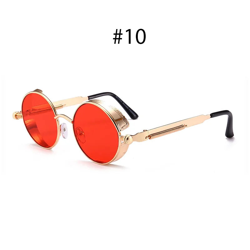 VIVIBEE Óculos de Sol Vintage Steampunk Vermelhos Homem Redondos Punk Liga de Metal Retro Óculos de Sol Mulher 2026 Óculos Estilo Gótico