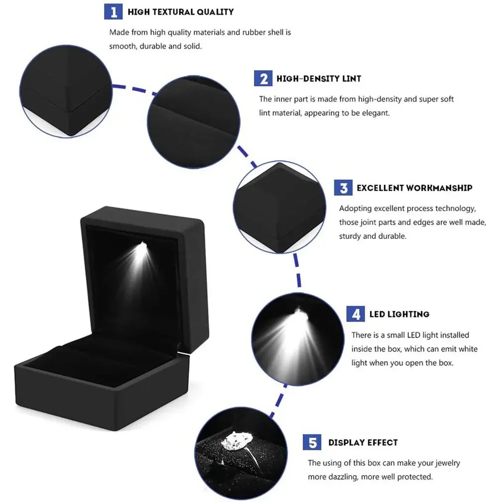 LED Illuminated Luxury Ring Box for Jewelry, Engagement and Weddings