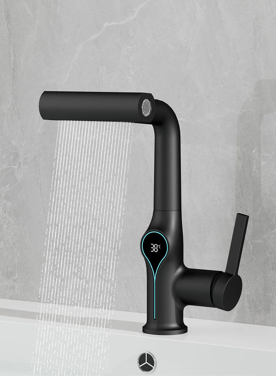 Digital Waterfall Basin Tap with LED Temperature Display