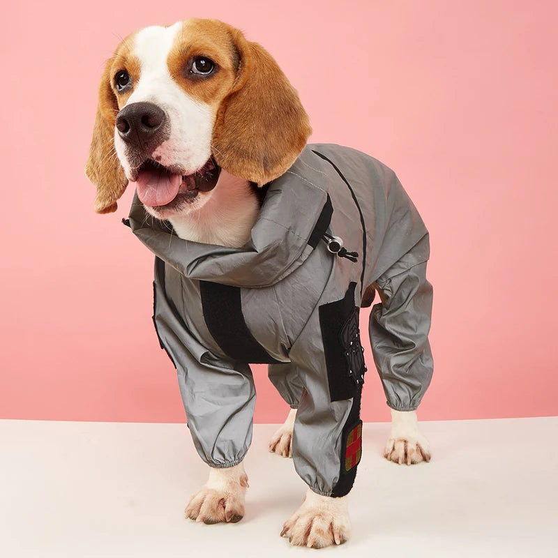 Luxury Reflective Waterproof Dog Raincoat Jumpsuit for Large Dogs