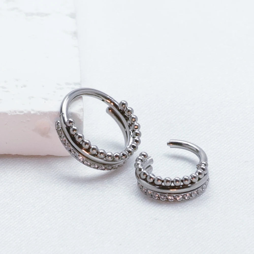 G23 Titanium 16G CZ Hinged Segment Clicker Hoop Piercing