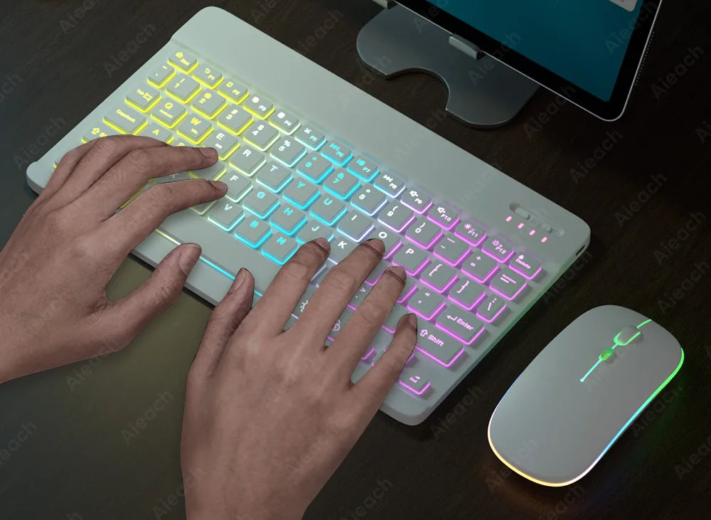 Keyboard For Tablet Android iOS Windows Wireless Mouse Keyboard Bluetooth-compatible Rainbow Backlit Keyboard For iPad Phone
