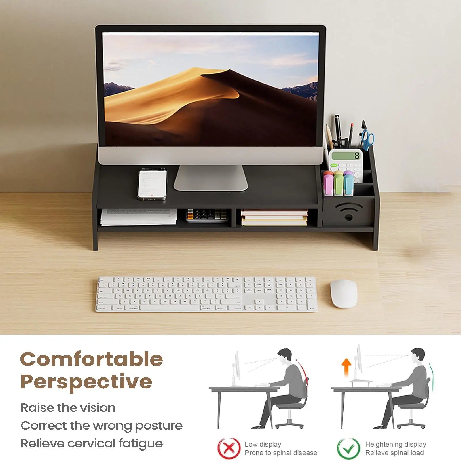 Desktop computer riser stand monitor arm double-layer desktop shelf with storage organizer ergonomic computer stand for monitors