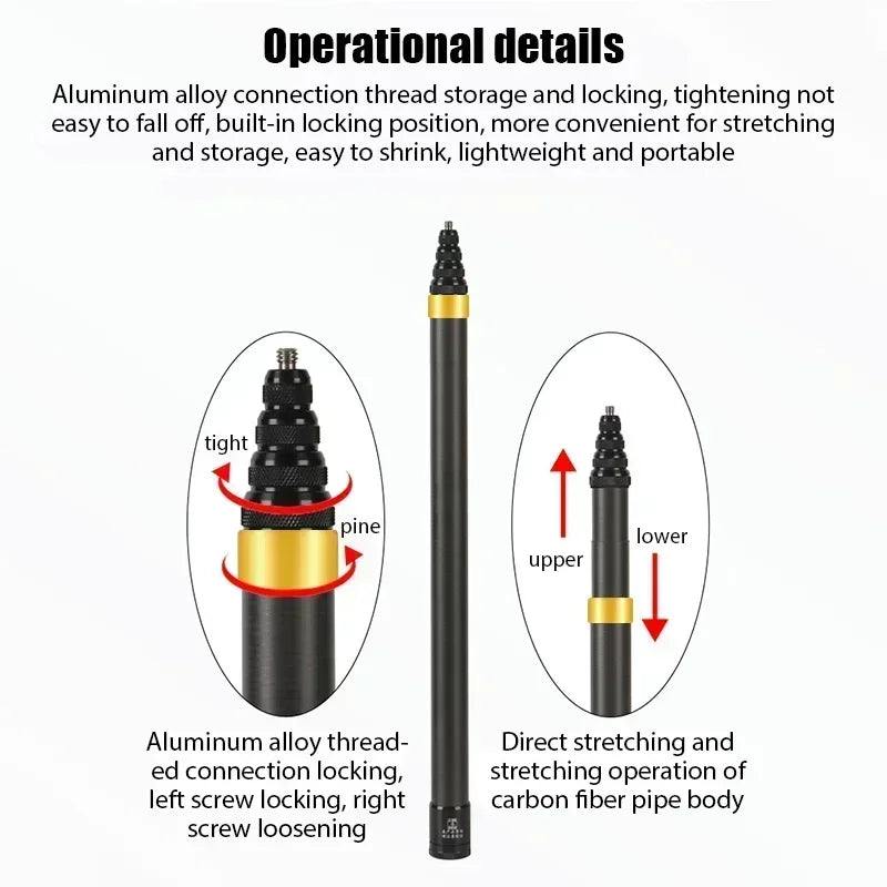 Carbon Fiber Invisible Extended Edition Selfie Stick Stand For Insta360 X3 GO3 Action 4 300CM For DJI GoPro Camera Selfie Sticks