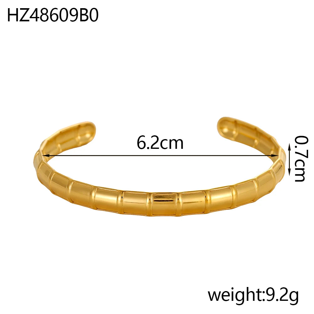 18k Gold-Style Plated Stainless Steel Snake Line Cuff Bangle