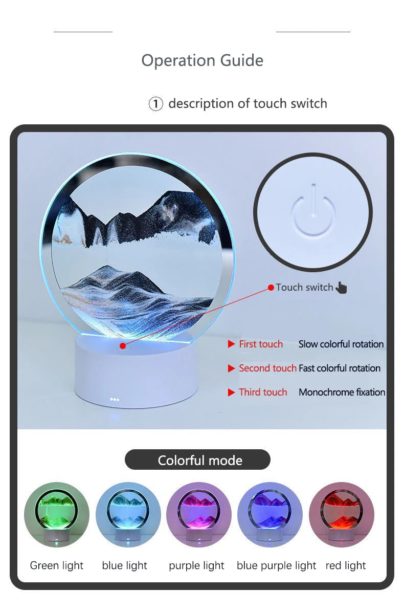 AuraSphere RGB – 3D Moving Sand Art Lamp with 16-Color LED