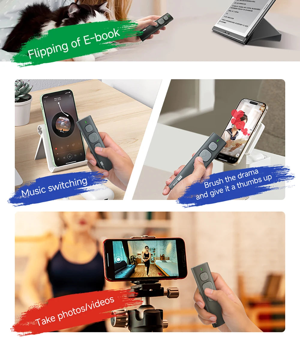 Supports IOS Android Bluetooth Page Turner Camera/Music Control Pen Paging Device E-book Reader Swipe Short Video Remote Control