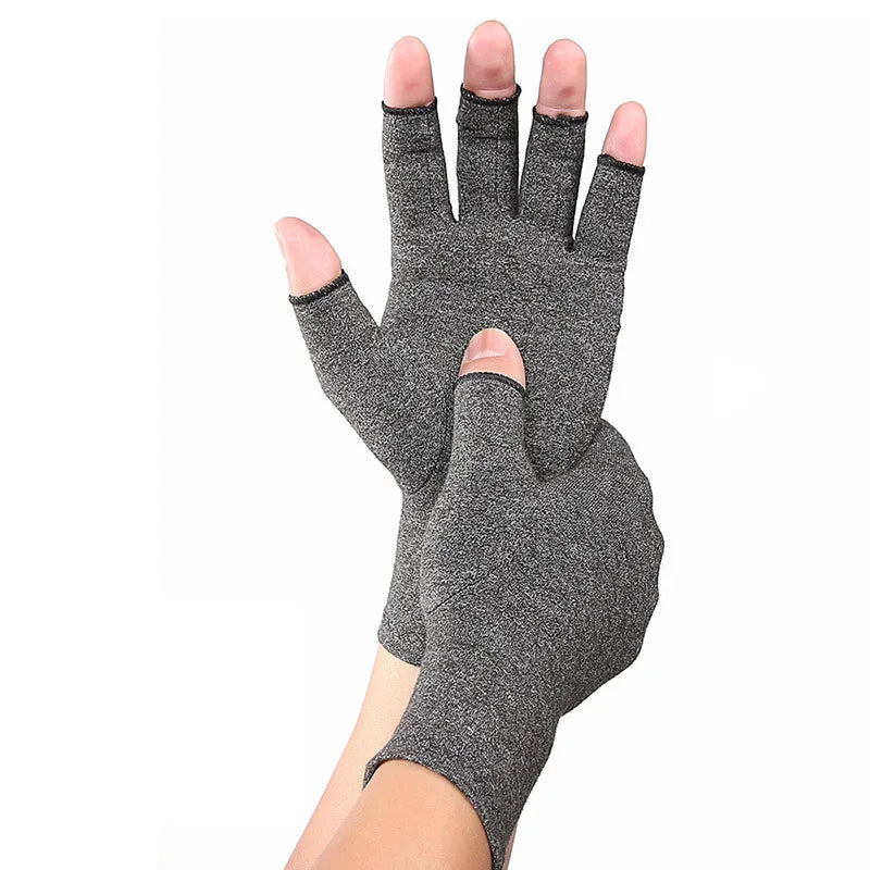 1 Pair Compression Gloves Hand Copper Arthritis Gloves Joint Pain Relief Half Finger Anti-slip Therapy Gloves For Womens Mens