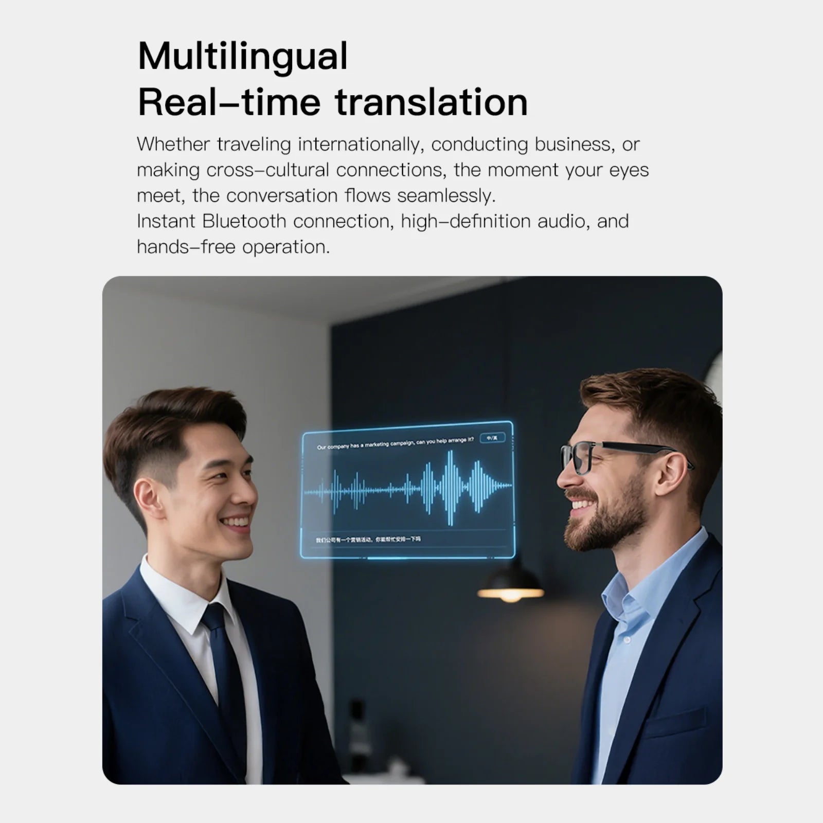 Smart Glasses with AI Translator Bluetooth Glasses Hands-Free Music & Calls Outdoor Sports Headphones for Men and Women