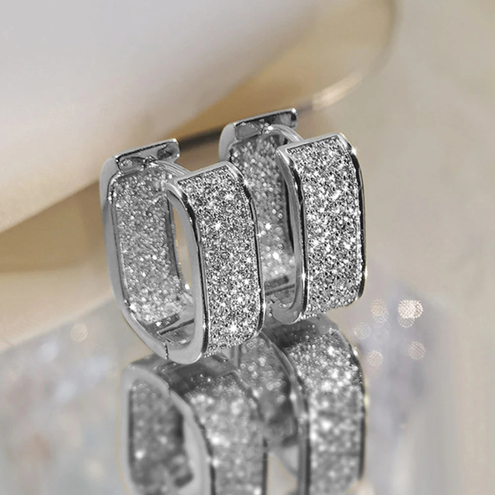 Korean Paved CZ Hoop Earrings Simple Versatile Jewellery