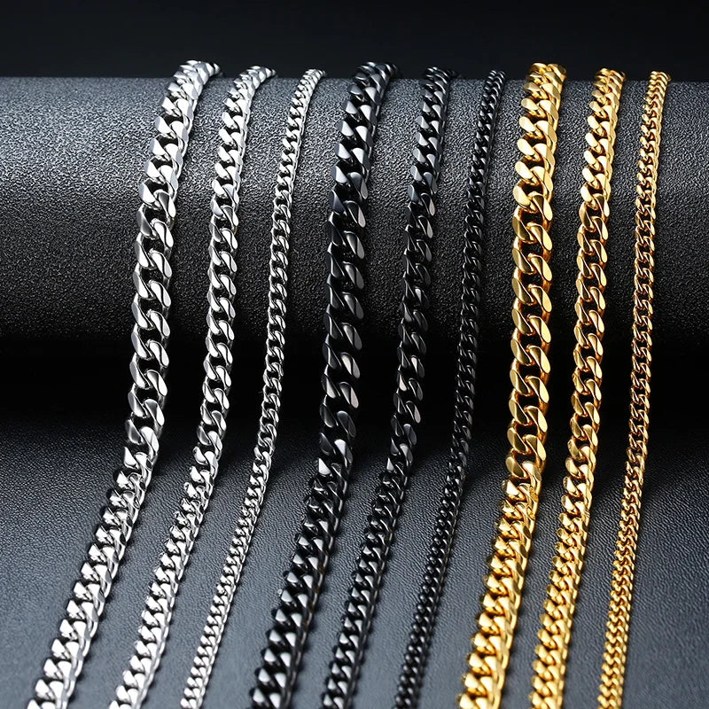 Stainless Steel Cuban Link and Rope Chain Necklace