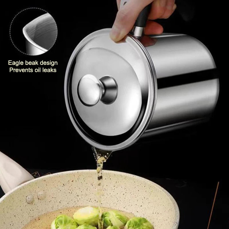 Stainless Steel Oil Filter Pot with Heat-Resistant Handle