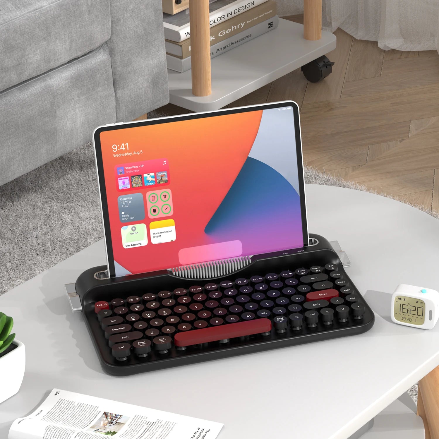 AJAZZ AF84 Wireless BT Portable Keyboard-Retro Punk Typewriter Mechanical Keyboard-Wireless BT Dual-Mode Office Keyboard