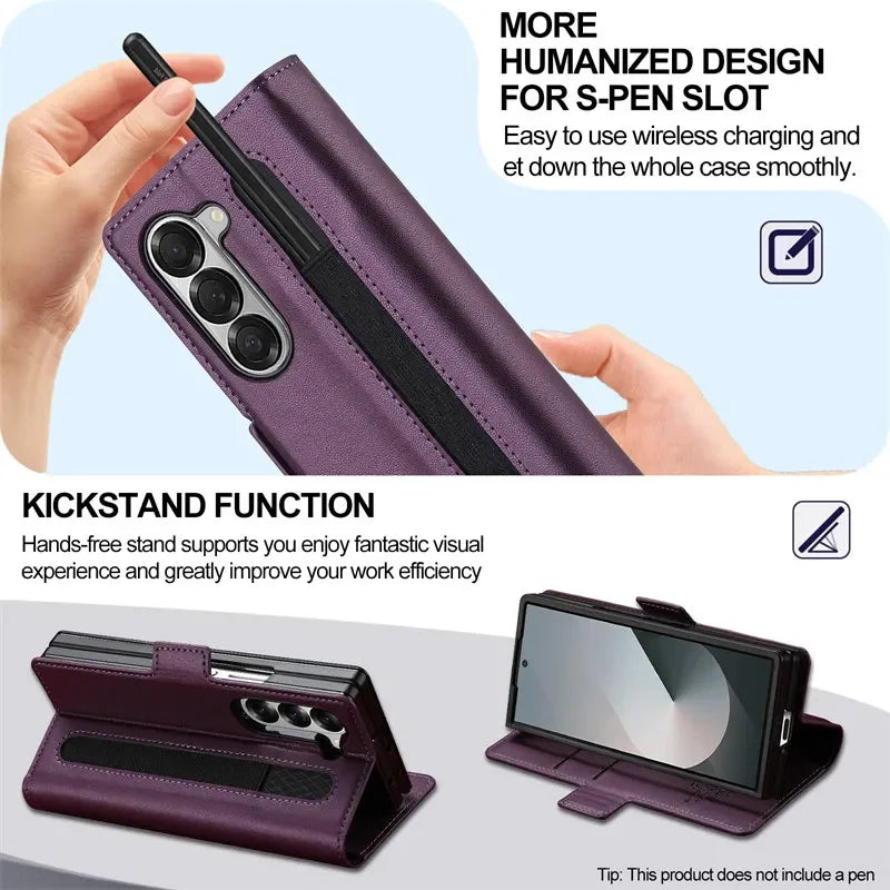 Magnetic Flip Leather Phone Case for Samsung Galaxy Z Fold 7 6 5 4 3 5G Fold6 Fold5 Fold4 Wallet Card Cover Etui Coque