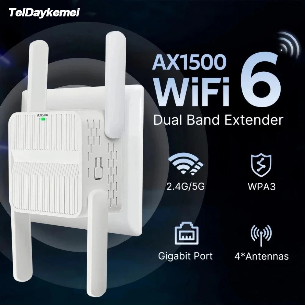 AX1500 WiFi 6 Repeater Extender Signal Booster Dual Band 2.4G/5GHz Wi-Fi Signal Amplifier Long Range Network Easy Set