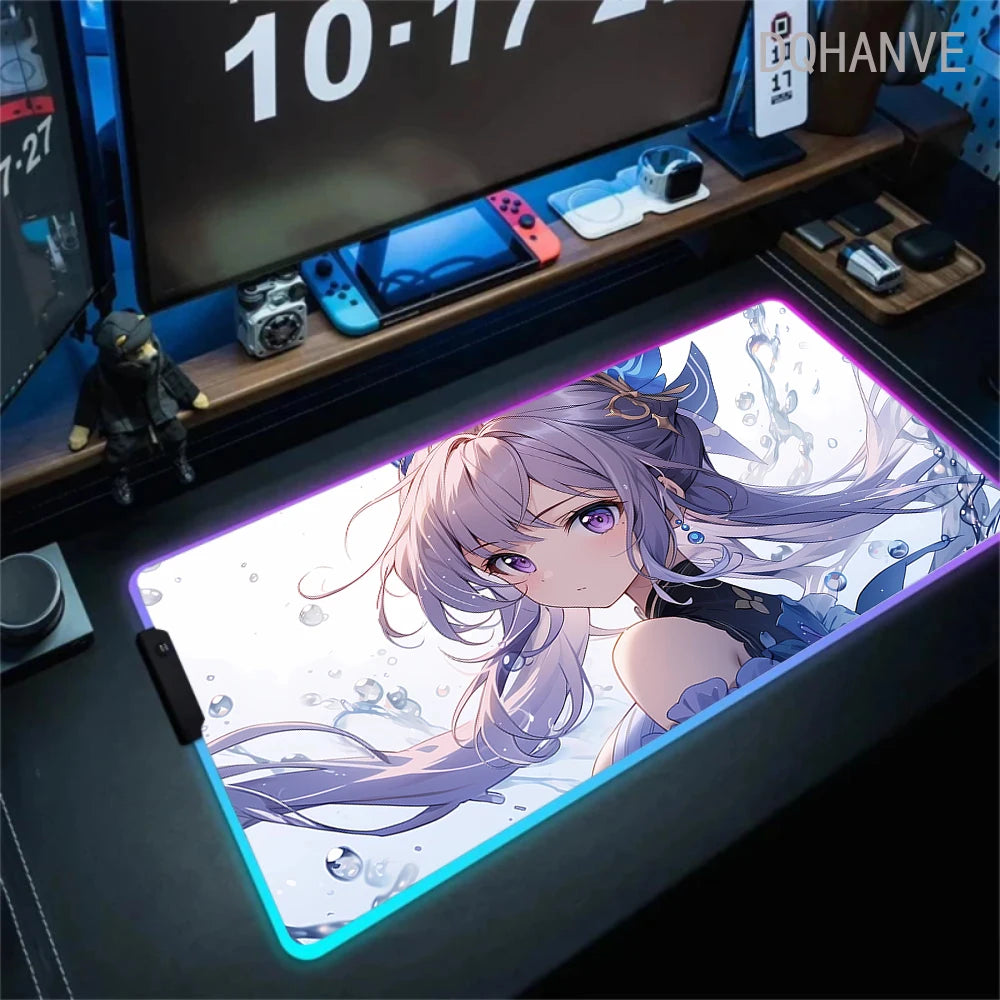Pink Girls RGB Anime Rubber Mouse Pads XXL Cute Large LED Lighting PC Computer Mousepad Colorful Glowing Deskmat Backlight Mat