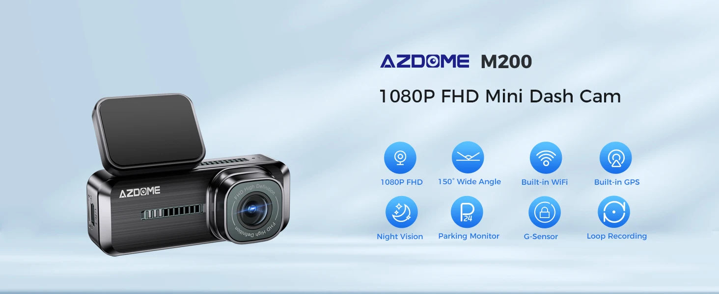 AZDOME M200 Dash Cam English Voice Control 2K Car DVR WiFi Camera for Vehicle Night Vision G-Sensor 24H Parking Monitor