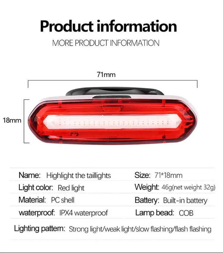 Bicycle Taillight MTB Red Light Bike Rear Light USB Rechargeable LED Cycling Bike Warning Light Mountain Bicycle Lamp