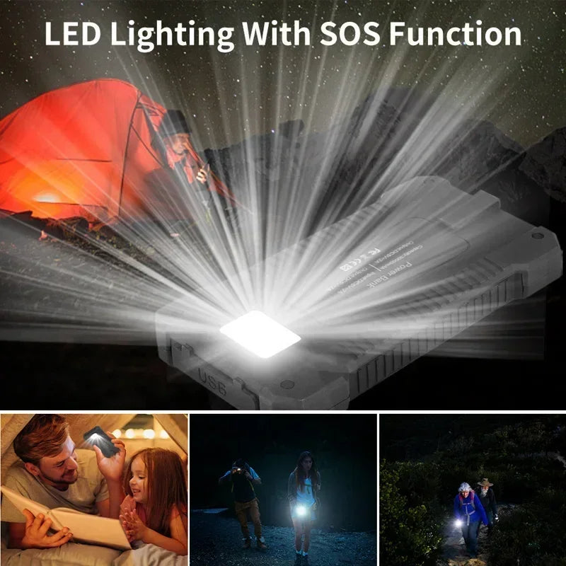 200000mah Solar Power Bank Large Capacity Portable External Battery Fast Charging Silicon Solar Panel Outdoor Essential