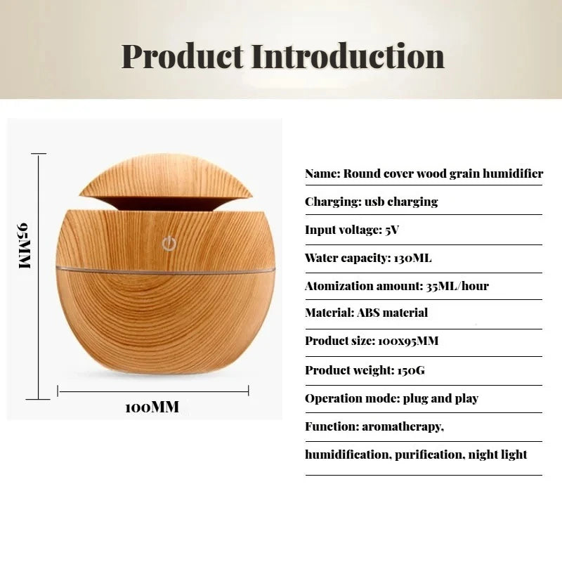 USB Ultrasonic Cool Mist Sprayer Essential Oil Diffuser Wood Grain Electric Air Humidifier Purifier for Home office and Car