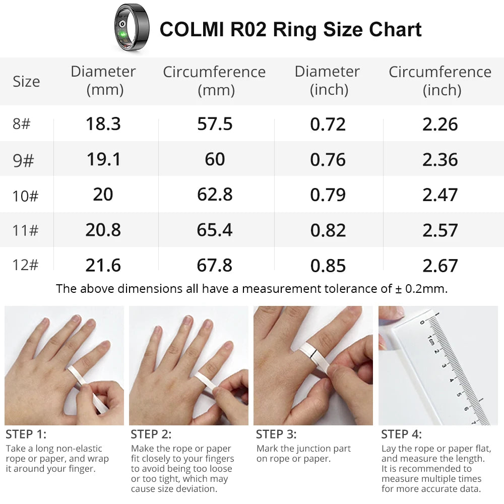 Anel Inteligente COLMI R02 – Monitor de Saúde e Fitness à Prova de Água 5ATM