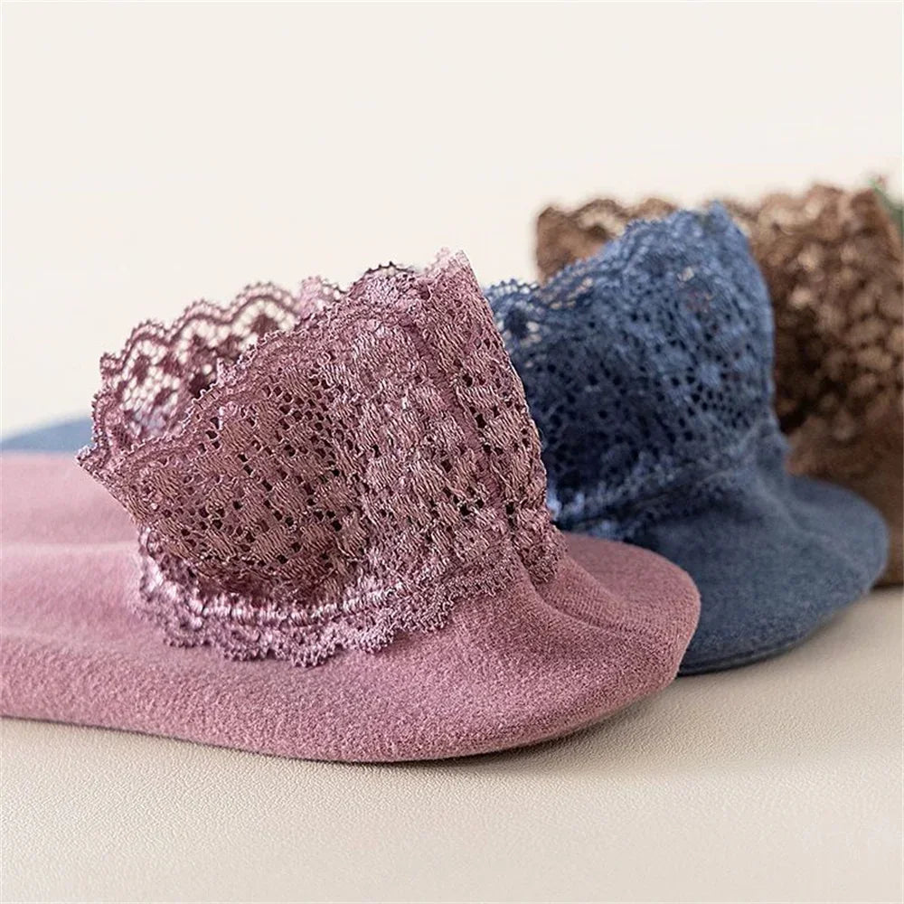 Women's Anti-Slip Thermal Velvet Floor Socks with Lace
