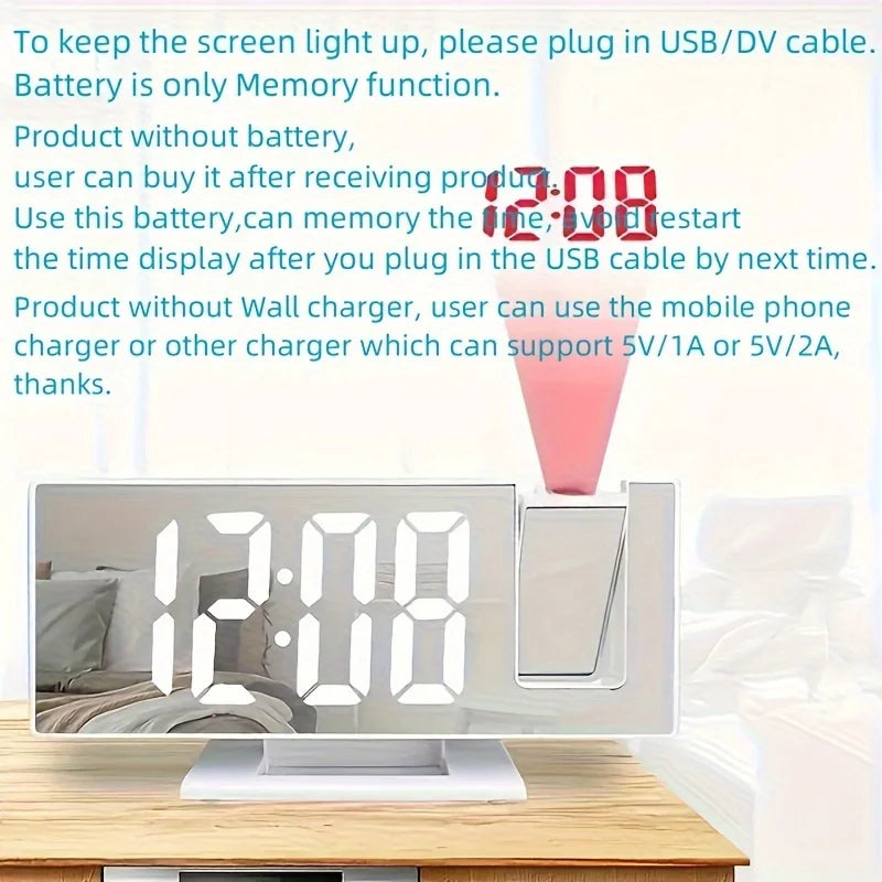 Mirror multifunctional projection alarm clock Intelligent luminous clock Bedroom large screen digital clock wall projection alar