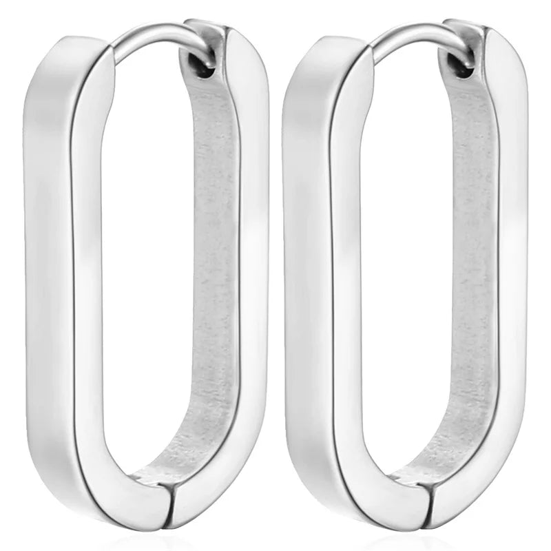 Unisex Gold Stainless Steel Square Hoop Earrings Minimalist Punk Jewelry
