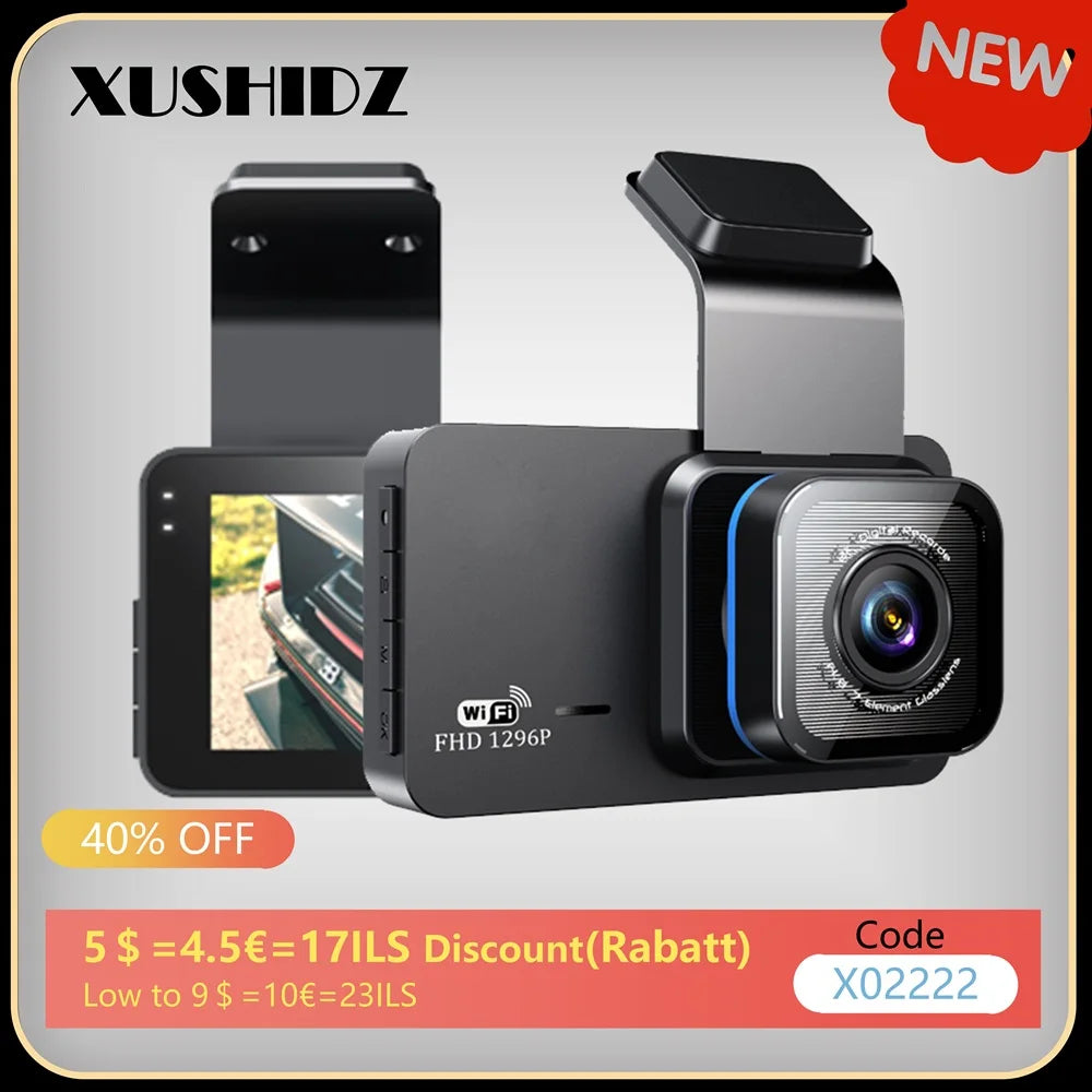 XUSHIDZ X02 2K WIFI Dash Cam 24H Parking Monitor Motion Detection Night Vision  Dual-Channel DVR Car Camera Vehicle Recorder