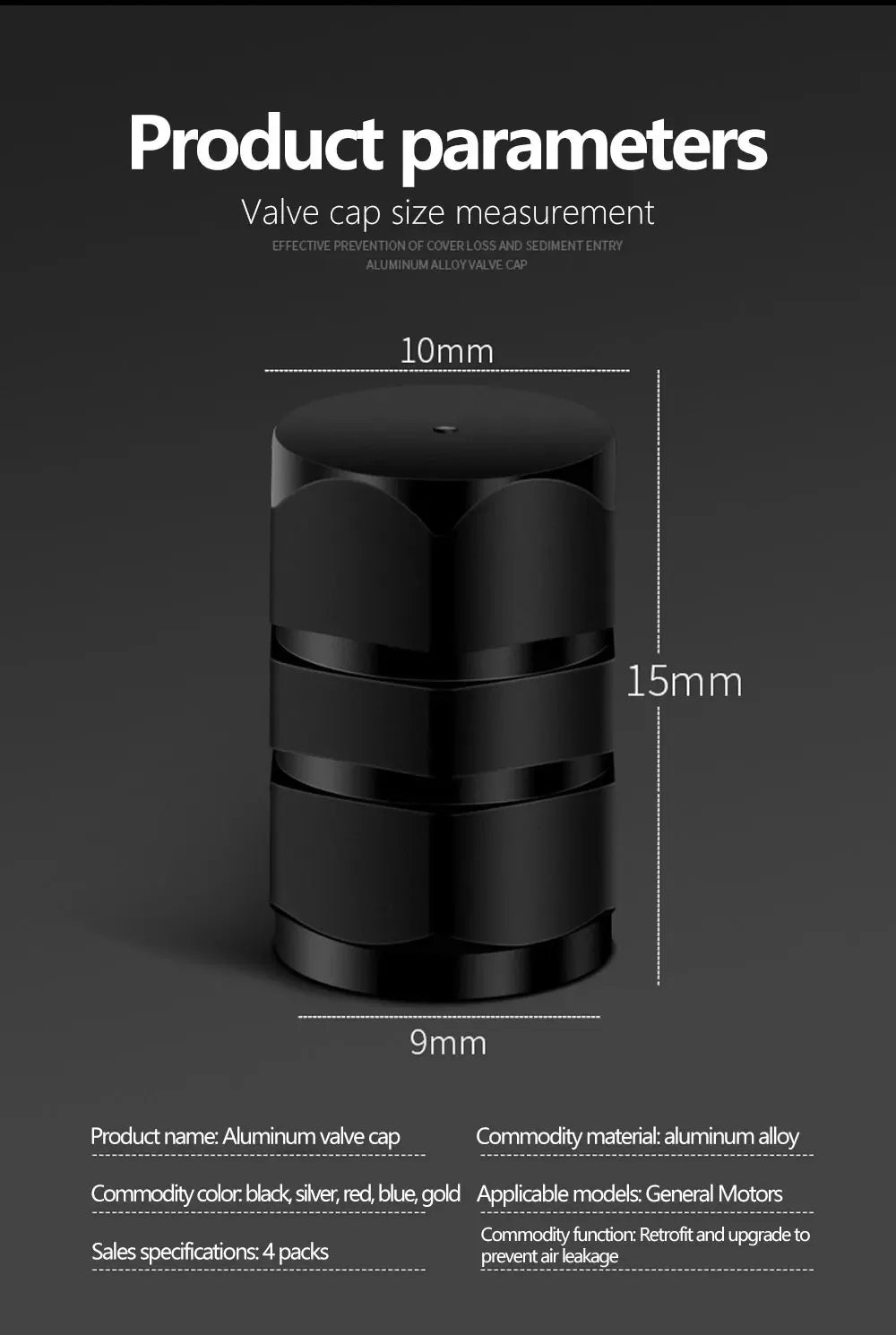Aluminum Alloy Car Tire Valve Caps Airdust Waterproof Tyre Rim Stem Cover for Automobiles Motorcycles Bikes 4Pcs